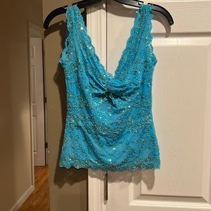Tank Top Women’s sequence Boston proper shirt blue green shiny mermaid sequence